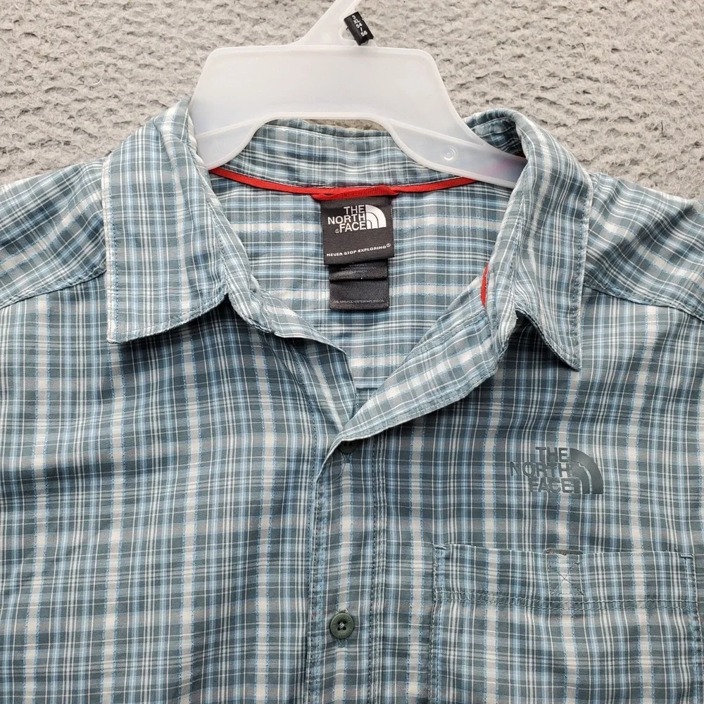 The North Face Button-Up Shirt Men Multi Plaid Spell Up Logo Chest Pocket Collar